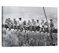 Posterlounge Pranzo in cima ad un grattacielo Stampa su tela 30 x 20 cm Nero e Bianco Quadri Decorazione per pareti