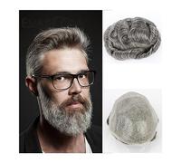 Posticci da uomo, Sistema europeo di capelli umani Parrucchino da uomo Pelle sottile PU con capelli grigi Parrucchino da uomo Protesi capillare maschile Unità di sostituzione dei capelli a onda natura