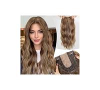 Posticci ondulati 50 cm, sintetici lunghi e ricci con base larga 15 x , estensioni a clip in pizzo centrale per donne con capelli chiari aggiunge volume dei capelli(marrone mix biondo)