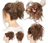 Posticci per Capelli Chignon Capelli Disordinati, Coda Capelli Veri Mossi Ricci Elastico con Capelli Chignon Facile per Capelli Extension Chignon da Donna Marrone chiaro
