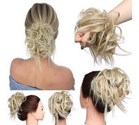 Posticci per Capelli Chignon Capelli Disordinati, Coda Capelli Veri Mossi Ricci Elastico con Capelli Chignon Facile per Capelli Extension Chignon da Donna Ash Blonde mix Bleach Blonde
