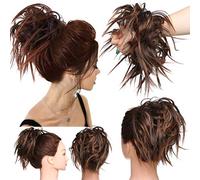 Posticci per Capelli Disordinati, Coda Capelli Veri Mossi Ricci Elastico Facile per Capelli Extension Miscela ramata castano medio