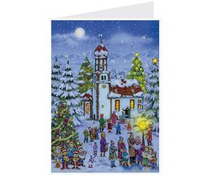 Postkarten-Adventskalender "Heilig Abend an der Kirche": Papier-Adventskalender