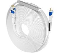 Postta Cavo HDMI piatto da 30 m, cavo piatto HDMI 2.0 con amplificatore di segnale integrato, supporto 4K, 3D, 1080p, Ethernet e ritorno audio, colore: bianco/blu