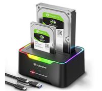 POSUGEAR Hard Disk Docking Station USB 3.2 Gen 1 per HDD/SSD SATA da 2,5 e 3,5 Pollici, Doppio Alloggiamento Dock per Disco Rigido Fino a 40TB con UASP e Cavo 2-in-1 Supporto Clonazione Offline