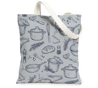Pot Canvas Tote Bag per donne, cucina rustica frusta pane nessuno grigio lavabile riutilizzabile mercato tote per shopping brunch parco biblioteca gite di un giorno 33 x 38 cm