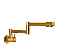 Pot Filler Doppio giunto Beccuccio Pieghevole Estensibile Braccio oscillante Parete Rubinetto da cucina in ottone Foro singolo for lavello a due maniglie,Installazione semplificata(Golden A)