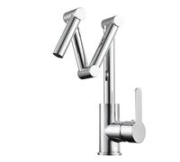 Pot Filler Faucet, Brass Folding Kitchen Faucet, Three Extention Arm Kitchen Sink Faucet, Single Hole Deck Mounted Cold and Hot Kitchen Mixer Tap, Single Handle,Black (Color : Brus