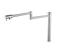 Pot Filler Faucet, Deck Mounted Folding Kitchen Sink Faucet with Double Joint Swing Arm, Two Handle Single Hole Kitchen Faucet, Brass Single Cold Kitchen Pot Filler Tap,Black (Colo