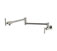 Pot Filler Faucet Wall Mounted Single Cold Kitchen Brass Foldable Sink Hole with Double Joint Swing Arm,Brushed Nickel (Matte Black)