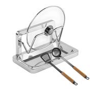 Pot Lid Rack, Vertical Stainless Steel Kitchen Organizer With Spoon Spatula Display Slots, Pan Lid Holder With Removable Drip Tray And Stable Base For Home Pantry Counter Restaurant Dish Plate Cutting