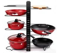 Pot Organizer - 8-Tier Adjustable Rack | Cookware Organizer For Kitchen Counter, Pantry, Or Cupboard; Adjustable 8-tier Design Holds Pots, Pans, Plates, Dishes, And Drying Sheets For Home Storage