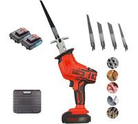 Potente Sega Elettrica a Batteria per Macellai, 450 W 21 V Senza Filo per Carne e Osso, Lame Intercambiabili - Per Macelleria, Cucina, Legno & Metallo(rosso,2Battery)