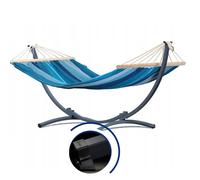 Potenza Amaca da Giardino con Supporto Amaca con Barra 200x120cm, 120 kg Struttura in Acciaio lunga 250 cm, Portata 200 kg, con Telaio Resistente alle Intemperie, Colore Blu - Con Barra