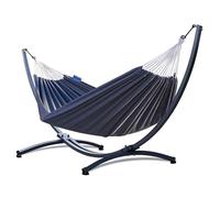 Potenza Amaca da Giardino con Supporto in Acciaio Sabbiato e Verniciato | Amaca Doppia per 2 Persone | 220x160 cm | Portata 220 kg | Testata fino a 350 kg | Prodotto in UE | Grafite