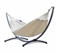 Potenza Amaca da Giardino con Supporto in Acciaio Sabbiato e Verniciato | Amaca Doppia per 2 Persone | 220x160 cm | Portata 220 kg | Testata fino a 350 kg | Prodotto in UE | Écru