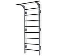 Potenza Spalliera Svedese in Acciaio con Barra per Trazioni - Scala da Ginnastica 230x81 cm per Casa e Palestra, Portata 250 kg, Home Gym Multifunzione (Grigio-Nero - con Barra)