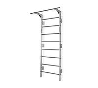 Potenza Spalliera Svedese in Acciaio con Barra per Trazioni - Scala da Ginnastica 230x81 cm per Casa e Palestra, Portata 250 kg, Home Gym Multifunzione (Bianco-Grigio - con Barra)