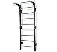 Potenza Spalliera Svedese in Acciaio con Barra per Trazioni - Scala da Ginnastica 230x81 cm per Casa e Palestra, Portata 250 kg, Home Gym Multifunzione (Nero-Grigio - con Barra)