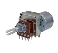 Potenziometro motore 16 tipo Dual Gang 8-Pin B50K/B100K per amplificatore audio volume telecomando, metallo argento con albero fiore di prugna da 25 mm (B50K = B503)