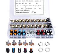Potenziometro Rotativo Potenziometri Lineari B5K B10K B20K B50K B100K Ohm 3 Pin Regolabile con Manopole Dado Rondella 20 Set