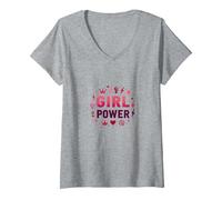Potere della Ragazza: potenziare la Forza e l'unità Femminile Maglietta con Collo a V, Donna, Grigio Melange, L