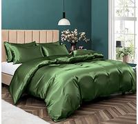 Pothuiny - Set copripiumino e federe in raso, 5 pezzi, lussuoso, setoso, verde salvia con chiusura a cerniera, per letto matrimoniale/matrimoniale