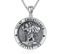 POTOPYY Collana con ciondolo a forma di croce a quattro vie, in argento Sterling S925, San Michele, San Cristoforo, San Benedetto, San Giuseppe, San Francesco, protezione religiosa, per uomini e donne
