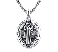 POTOPYY Collana con ciondolo a forma di croce a quattro vie, in argento Sterling S925, San Michele, San Cristoforo, San Benedetto, San Giuseppe, San Francesco, protezione religiosa, per uomini e donne