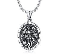 POTOPYY Collana in argento Sterling S925 con San Michele, da uomo, con medaglia di San Michele, protezione religiosa, ciondolo per uomo e donna