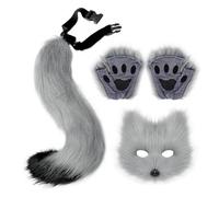 POTRUWE Maschera Therian Gatto e Set Coda, Maschera Animale Maschera Therian Peloso Maschera Lupo, Maschera Gatto Bianco Mezza Maschera per Masquerade (C)