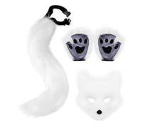 POTRUWE Maschera Therian Gatto e Set Coda, Maschera Animale Maschera Therian Peloso Maschera Lupo, Maschera Gatto Bianco Mezza Maschera per Masquerade (B)