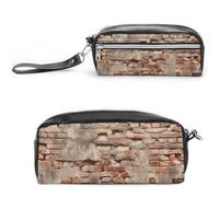 POTSCBVW Antico astuccio consumato con muro di mattoni, grande capacità, con due scomparti, astuccio in pelle con cerniera, borsa portatile da viaggio per cosmetici per donne e uomini