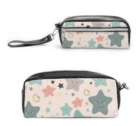 POTSCBVW Astuccio carino con stelle, grande capacità, con due scomparti, astuccio in pelle con cerniera, borsa portatile da viaggio per donne e uomini