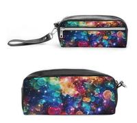 POTSCBVW Astuccio colorato con stelle arcobaleno e stelle, grande capacità, con due scomparti, astuccio in pelle con cerniera, borsa per cosmetici da viaggio portatile per donne e uomini