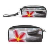 POTSCBVW Astuccio con fiori tropicali e pietra zen, grande capacità, con due scomparti, astuccio in pelle con cerniera, borsa portatile da viaggio per cosmetici per donne e uomini