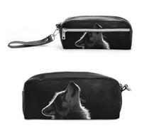 POTSCBVW Astuccio con lupo che si affaccia sulla luna, grande capacità, con due scomparti, astuccio in pelle con cerniera, astuccio portatile da viaggio per donne e uomini