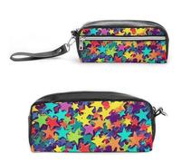 POTSCBVW Astuccio con molte stelle, grande capacità, con due scomparti, astuccio in pelle con cerniera, borsa per cosmetici da viaggio portatile per donne e uomini