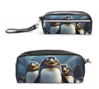 POTSCBVW Astuccio con pinguini divertenti, grande capacità, con due scomparti, astuccio in pelle con cerniera, astuccio portatile da viaggio per donne e uomini