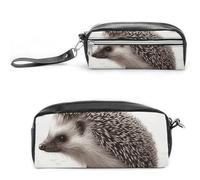 POTSCBVW Astuccio con riccio, grande capacità, con due scomparti, astuccio in pelle con cerniera, borsa portatile da viaggio per cosmetici per donne e uomini