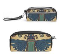 POTSCBVW Astuccio con scarabeo egiziano, grande capacità, con due scomparti, astuccio in pelle con cerniera, astuccio portatile da viaggio per donne e uomini