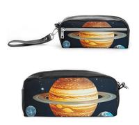 POTSCBVW Astuccio con stella solare che si illumina al buio, grande capacità, con due scomparti, astuccio in pelle con cerniera, borsa portatile da viaggio per cosmetici per donne e uomini