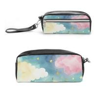 POTSCBVW Astuccio con stelle acquerellabili, grande capacità, con due scomparti, astuccio in pelle con cerniera, borsa portatile da viaggio per cosmetici per donne e uomini