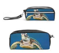 POTSCBVW Astuccio con tartarughe marine, grande capacità, con due scomparti, astuccio in pelle con cerniera, astuccio portatile da viaggio per donne e uomini