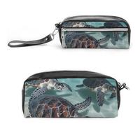 POTSCBVW Astuccio con tartarughe marine, grande capacità, con due scomparti, astuccio in pelle con cerniera, astuccio portatile da viaggio per donne e uomini