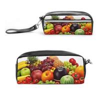 POTSCBVW Astuccio con varietà di verdure fresche e frutta, grande capacità, con due scomparti, astuccio in pelle con cerniera, borsa portatile da viaggio per cosmetici per donne e uomini