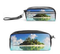 POTSCBVW Astuccio per matite con bella isola nel mare, grande capacità, con due scomparti, astuccio in pelle con cerniera, astuccio portatile da viaggio per donne e uomini