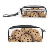 POTSCBVW Astuccio per matite con biscotti con gocce di cioccolato, grande capacità, con due scomparti, astuccio in pelle con cerniera, borsa portatile da viaggio per cosmetici per donne e uomini