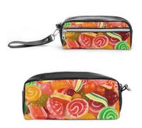 POTSCBVW Astuccio per matite con caramelle alla frutta, grande capacità, con due scomparti, astuccio in pelle con cerniera, astuccio portatile da viaggio per donne e uomini