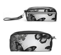 POTSCBVW Astuccio per matite con farfalle, di grande capacità, con due scomparti, in pelle, con cerniera, portatile, da viaggio, per donne e uomini